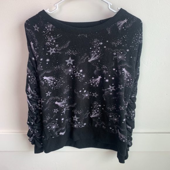 Chaser Black Mystical Star Print Shirred Sleeve Sweatshirt - Picture 2 of 7